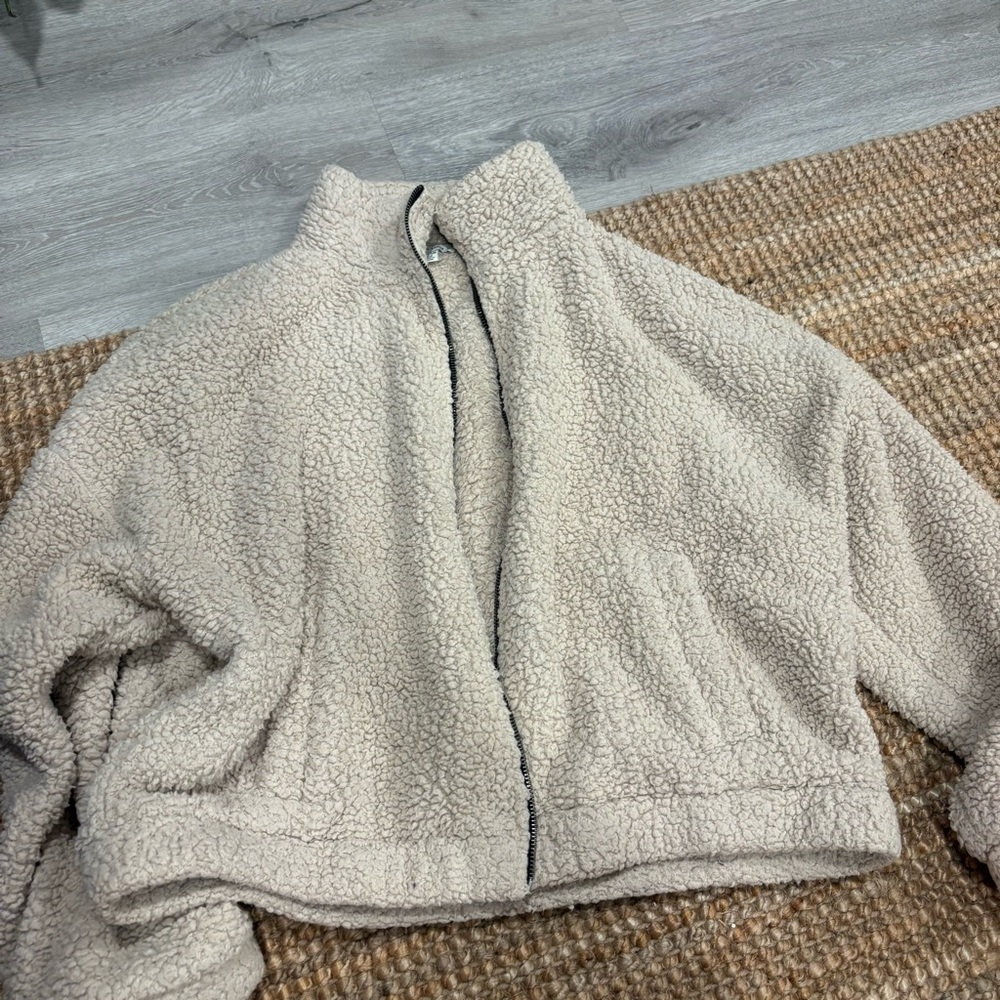 American Eagle Outfitters Cream Teddy Jacket